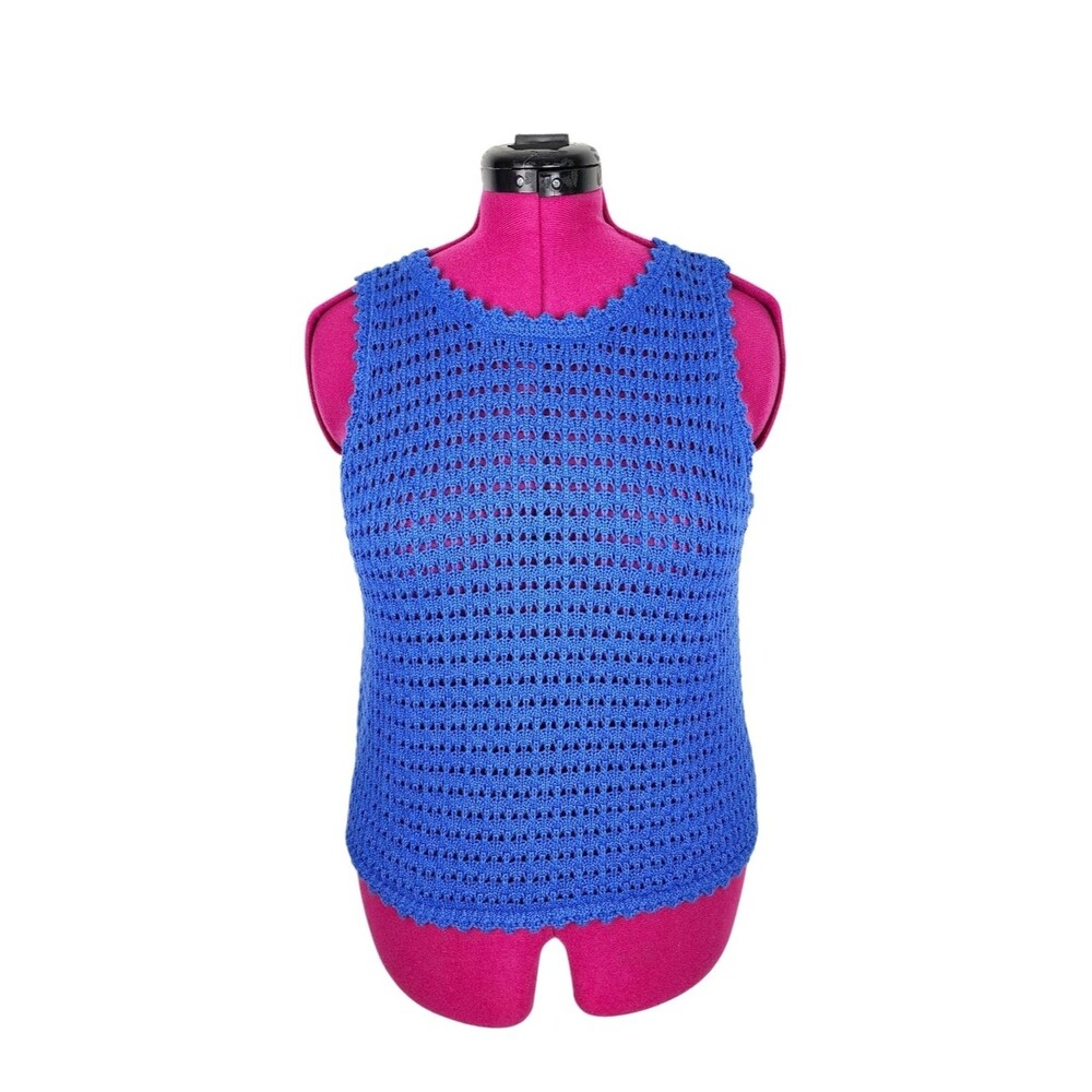 Gap Blue 100% Cotton Crochet Sleeveless Top Open knit Vest
